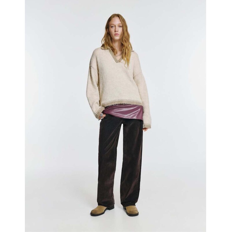 Pull&Bear Polo collar sweater in beige-Neutral 111274032