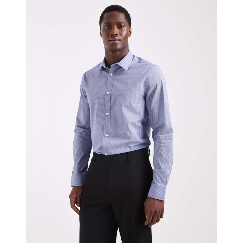 ASOS DESIGN easy iron slim fit smart shirt in blue