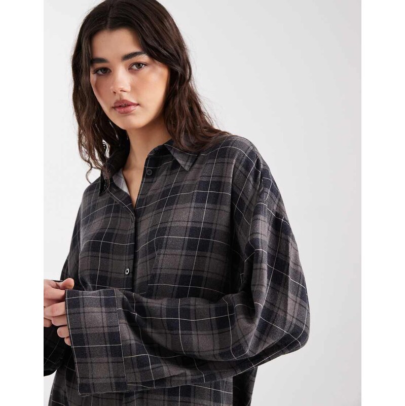 ASOS DESIGN oversized shirt in brown brushed check-Multi 115678946
