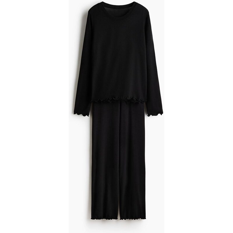 H&M - Pyžamo z česaného žerzeje - Černá