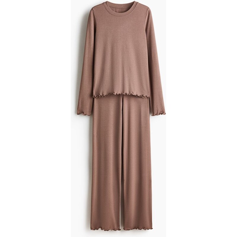 H&M - Pyžamo z česaného žerzeje - Šedohnědý Melír