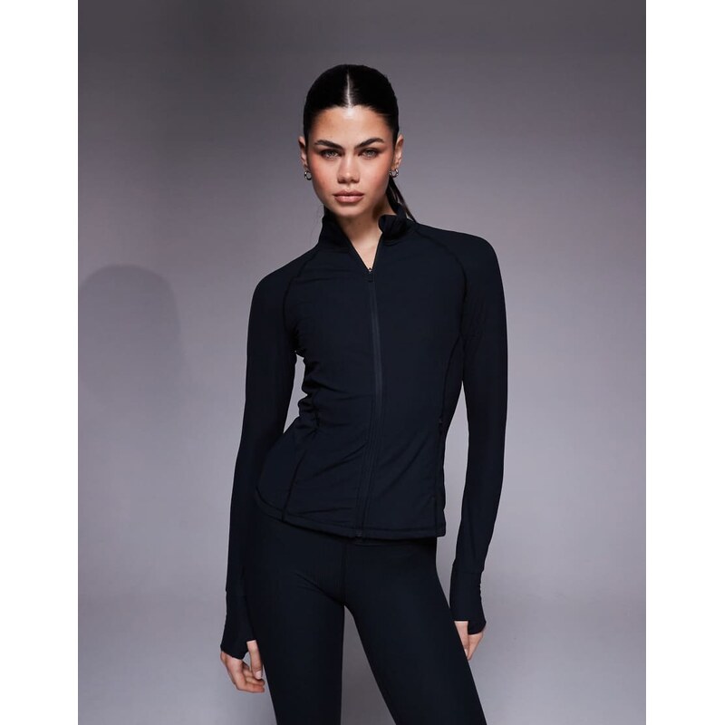 4505 soft touch rib sculpting zip up long sleeve jacket in black 115512613