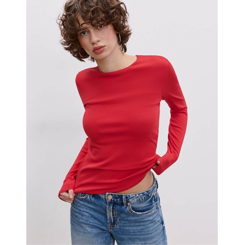 Stradivarius Long sleeve basic t-shirt in red 111260464