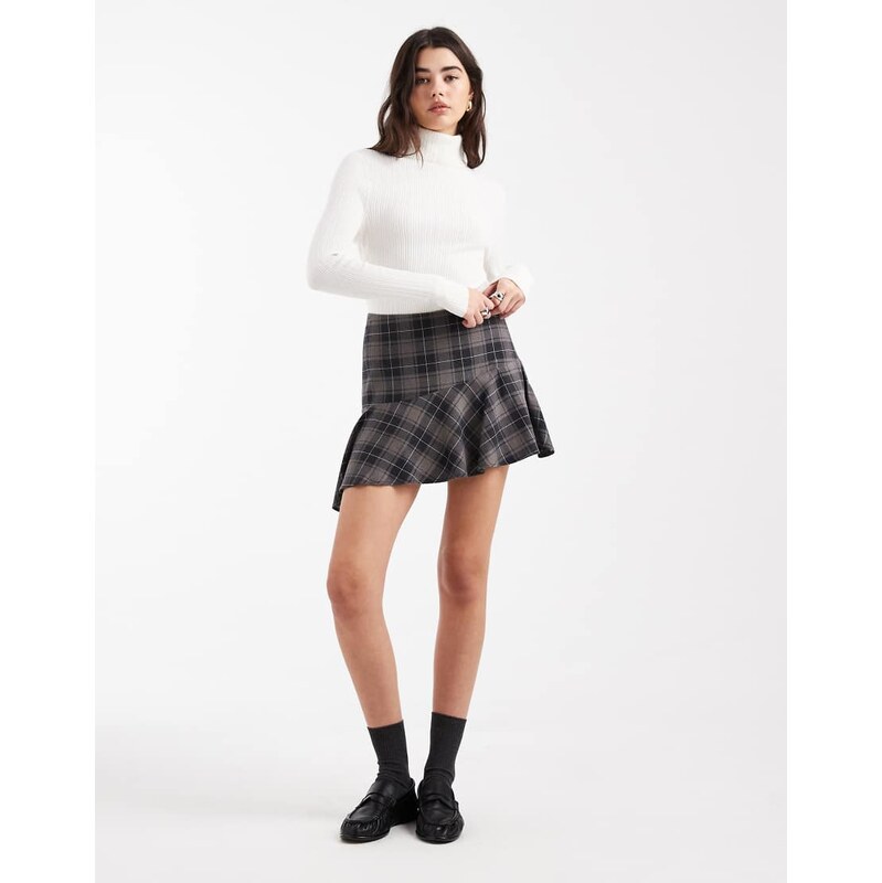 ASOS DESIGN drop waist mini skirt in brushed check-Multi