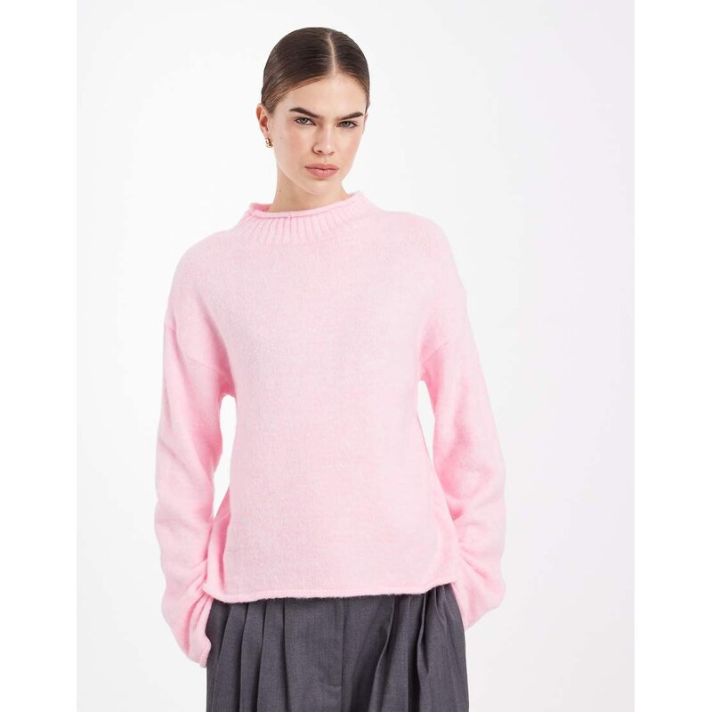 ASOS DESIGN knitted grown on neck jumper in pink
