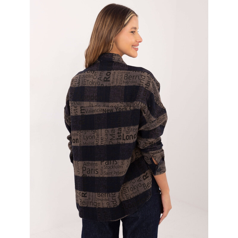 BASIC Tmavě modrá károvaná košile s nápisy DN-KS-3990.95P-dark