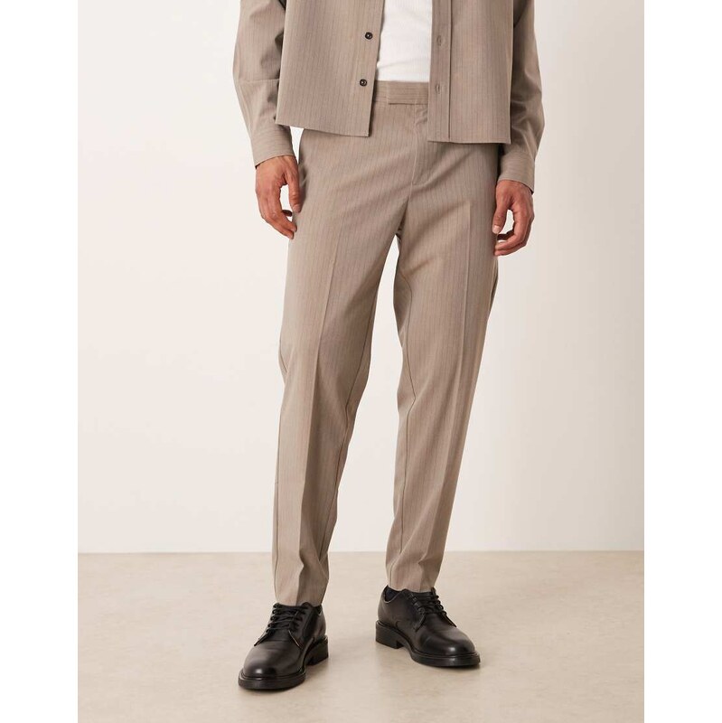 ASOS DESIGN co-ord tapered trouser in beige stripe-Neutral