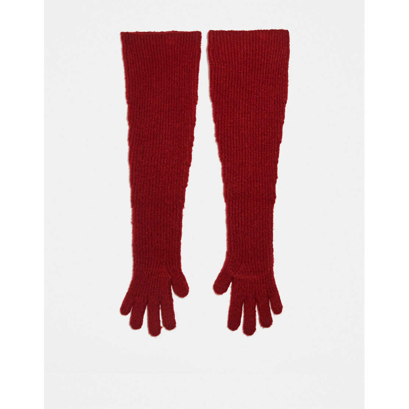For Love & Lemons slouchy rib knitted gloves in red