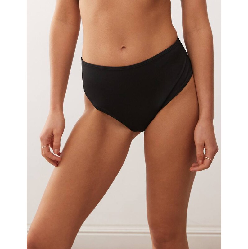 Monki mix and match high leg waist bikini bottom in black