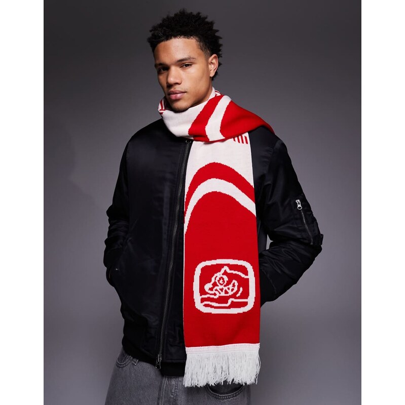 ICECREAM racing knitted scarf in white and red