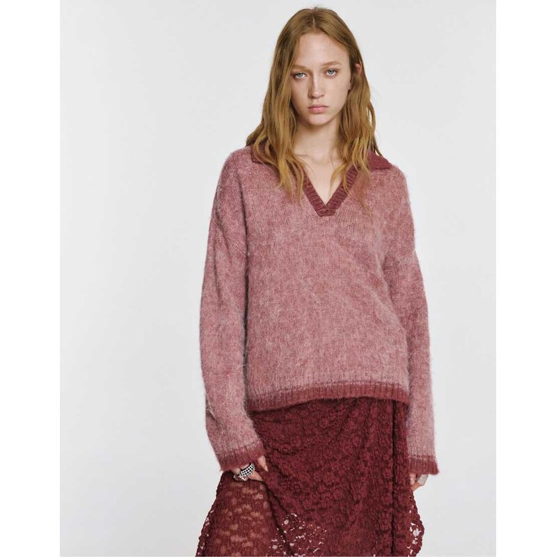Pull&Bear Polo collar sweater in pale pink 111274029
