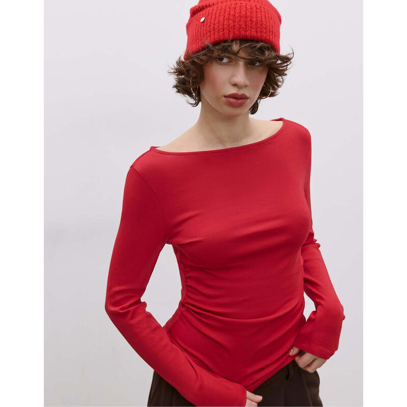 Stradivarius Long sleeve t-shirt with gathering in dark red 111274041
