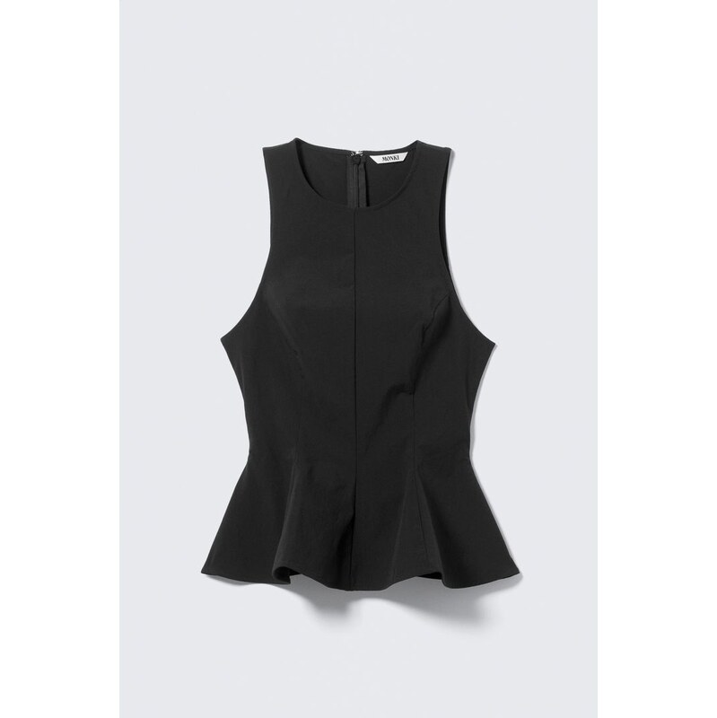 H&M - Fitted Nylon Peplum Top - černá 111324962