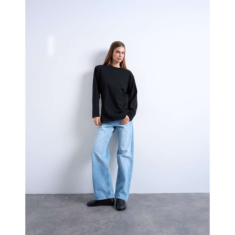 Topshop cinch waist skater tee in black