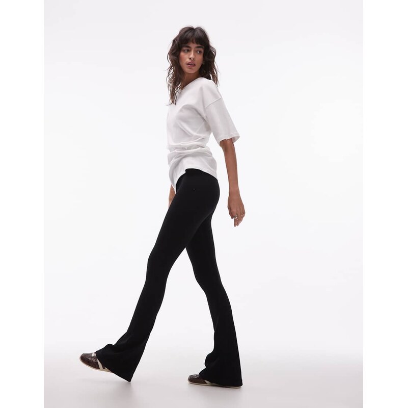 ASOS DESIGN seamless ribbed flare legging in black