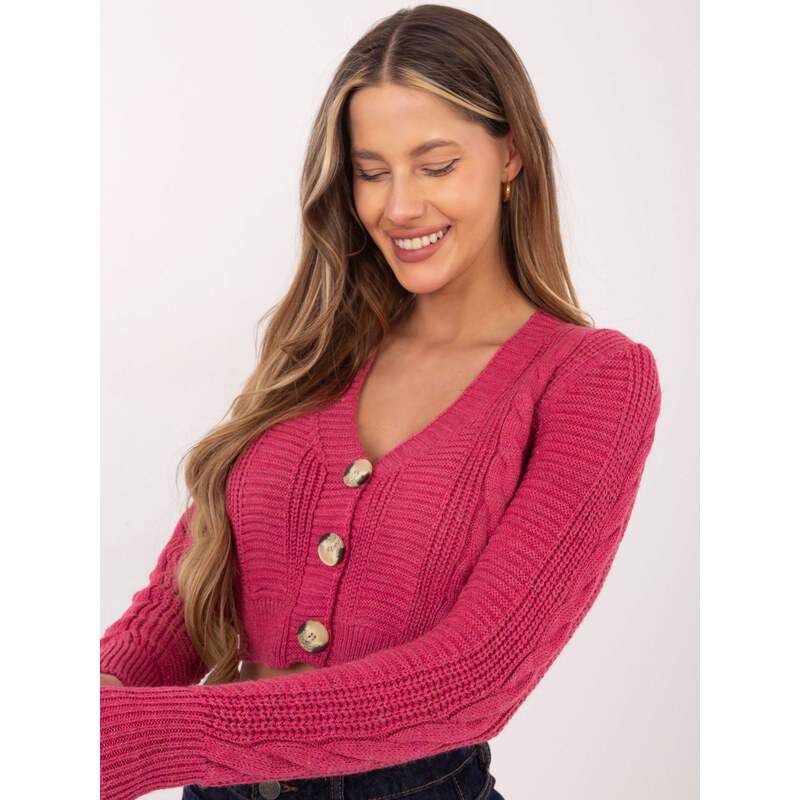RUE PARIS Fuchsiový krátký svetr -fuchsia pink Tmavě růžová 85871563