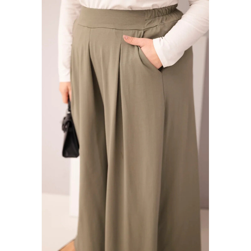 K-Fashion Dámské bavlněné kalhoty Plus Size s širokými