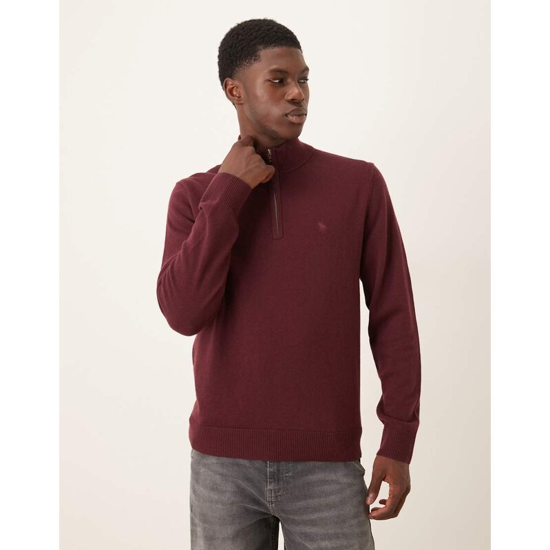 Abercrombie & Fitch quarter zip icon logo jumper in red 111287789