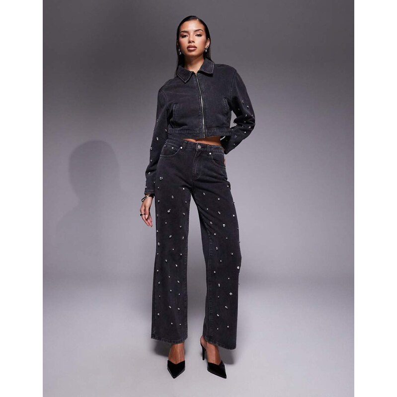 Liquor N Poker straight leg mid rise embellished jean co-ord in
