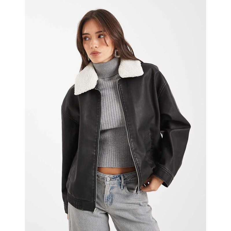 Hollister faux leather bomber jacket with removable shearling