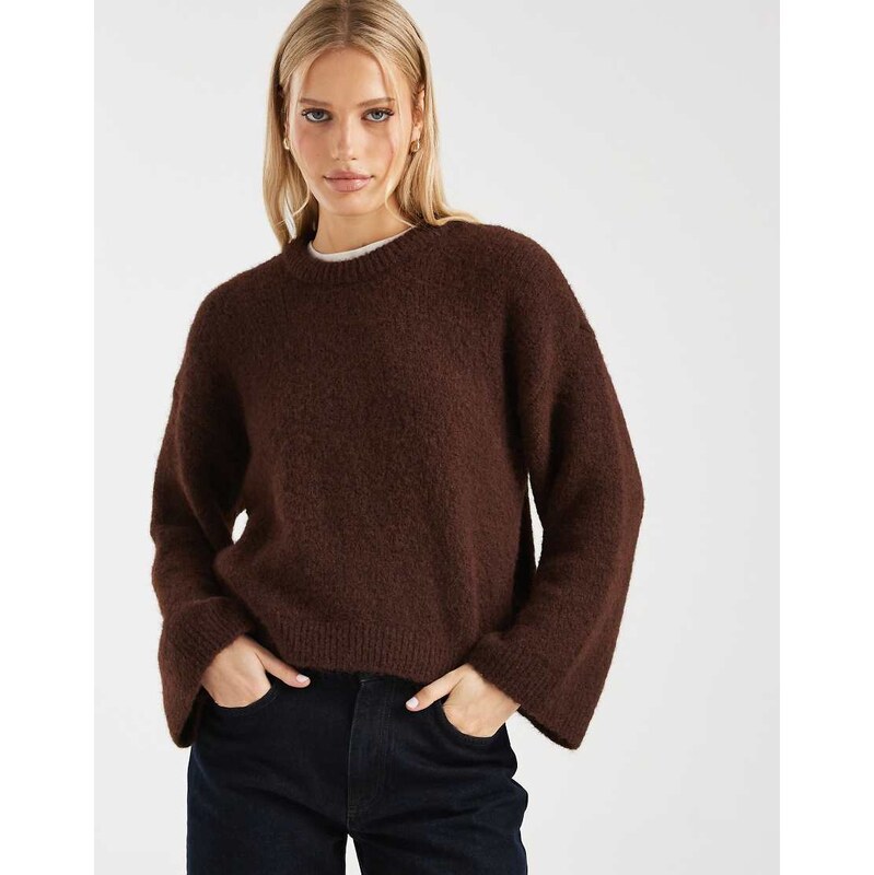 ASOS DESIGN wide sleeve knitted jumper co-ord with wool in brown 111287828