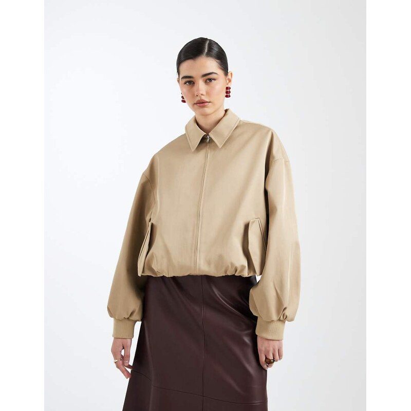 ASOS DESIGN oversized bomber jacket in beige-Neutral