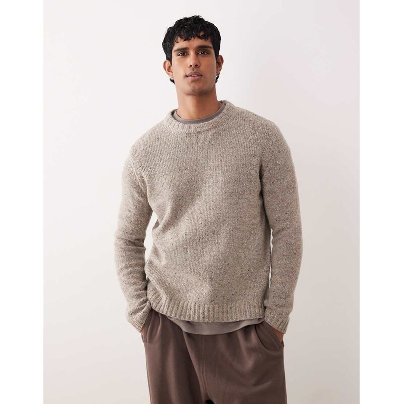 ARKET wool alpaca crew neck relaxed fit jumper in beige-Brown
