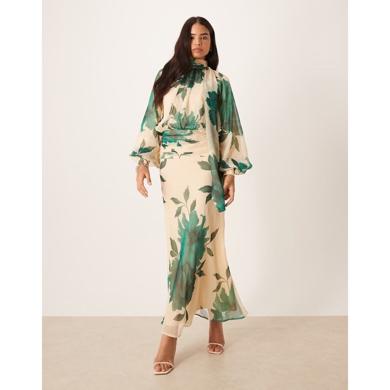ASOS DESIGN high neck drape chiffon maxi dress with neck tie in