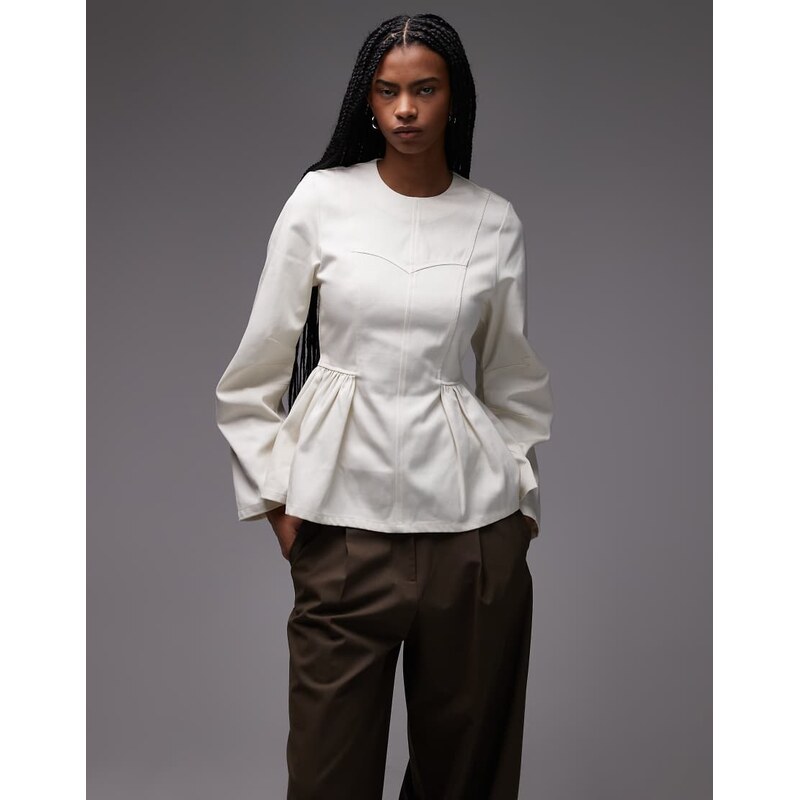 & Other Stories long sleeve peplum top in off white