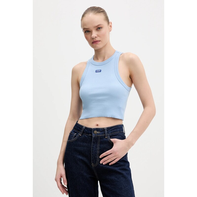 HUGO Blue crop top dámský bavlněný s elastanem Baby Tank_B 111288544