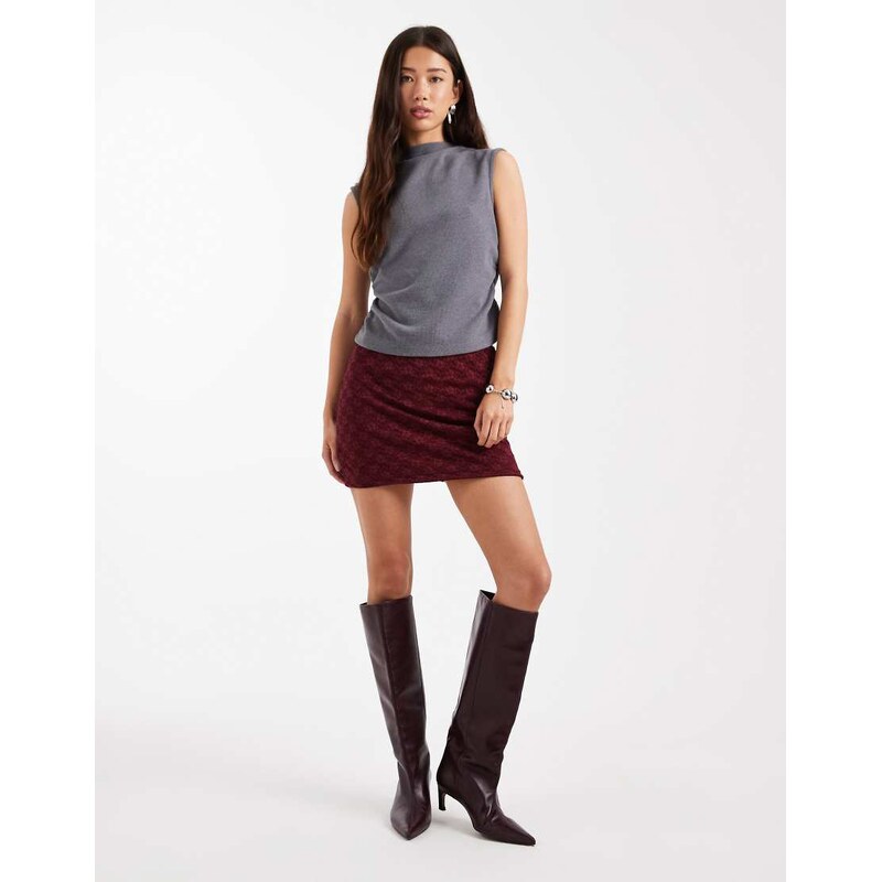 ASOS DESIGN lace mini skirt in burgundy-Red 110922825