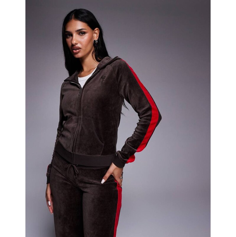 Juicy Couture co-ord zip through stripe logo hoodie in brown/red-Multi 111288905