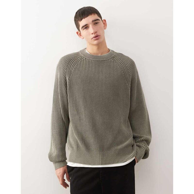 Weekday relaxed knitted jumper in washed grey