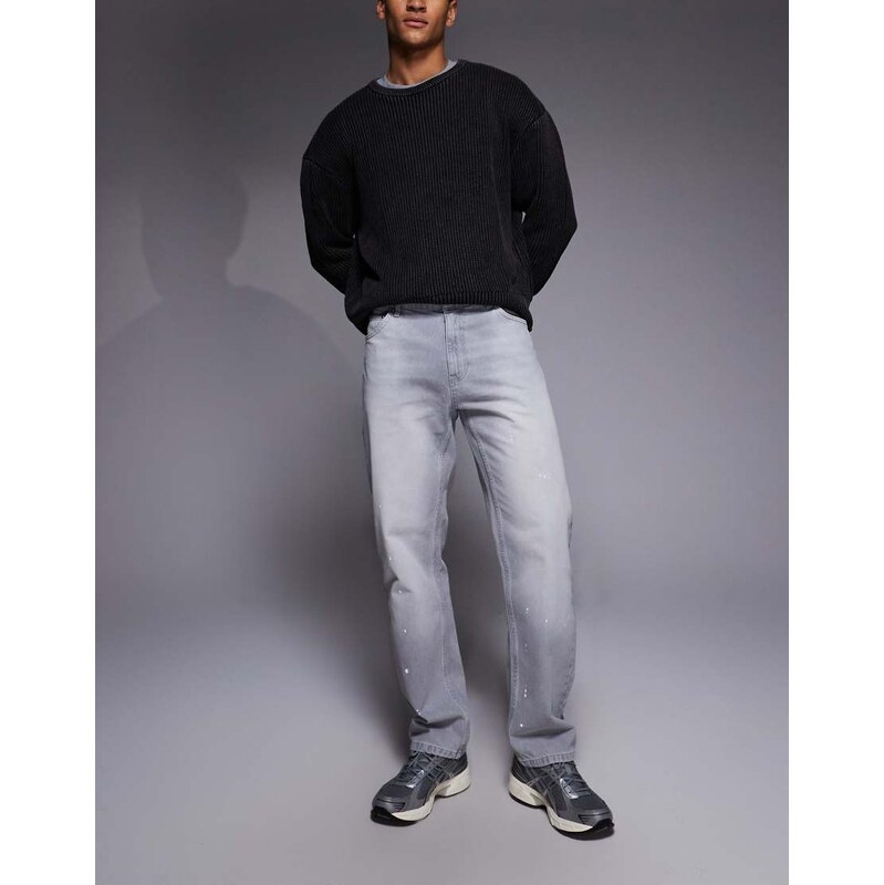 ASOS DESIGN straight leg jeans in grey wash with distressing