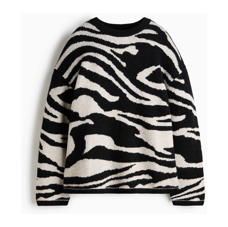 H&M - Svetr z žakárového úpletu - Černá/Zebří Potisk