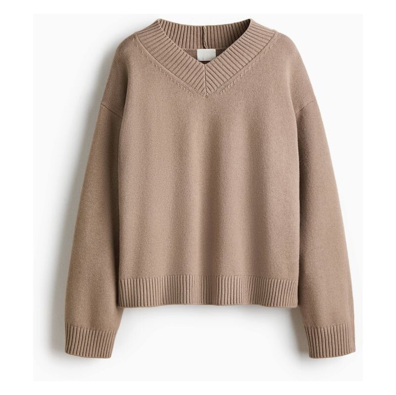 H&M - Svetrs výstřihem do V - Hnědošedá