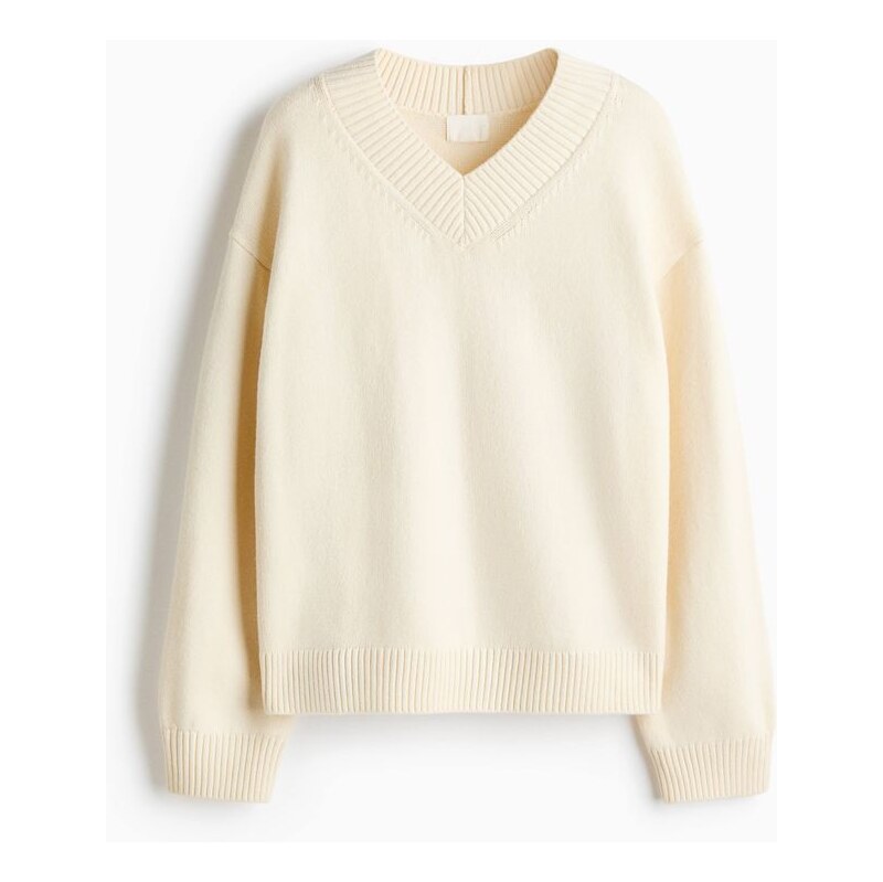 H&M - Svetrs výstřihem do V - Krémová