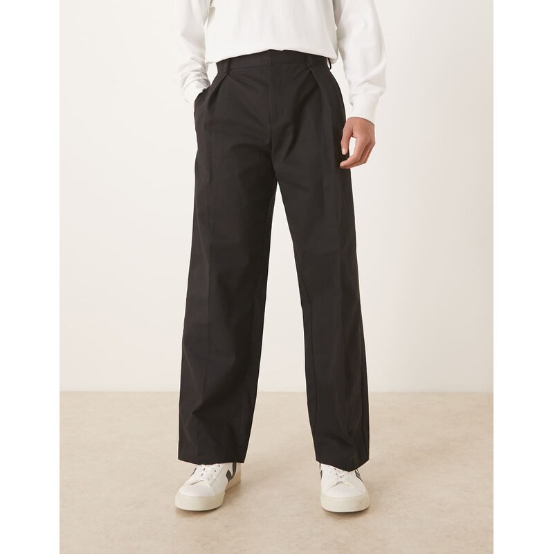 ASOS DESIGN tailored 100% cotton wide leg trousers in black with