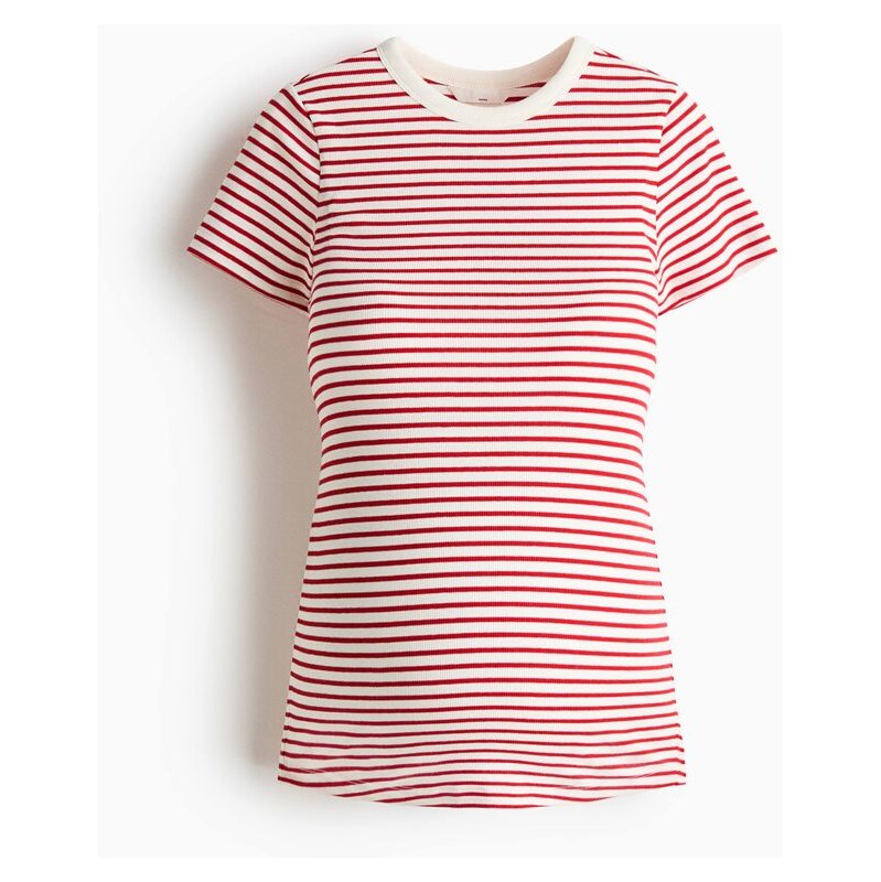 H&M - MAMA Žebrovaný top - Bílá/Červené Proužky