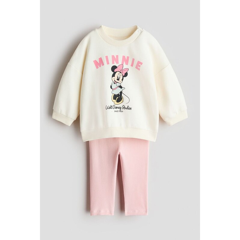 H&M - Dvoudílná souprava mikina a legíny - Krémová/Myška Minnie