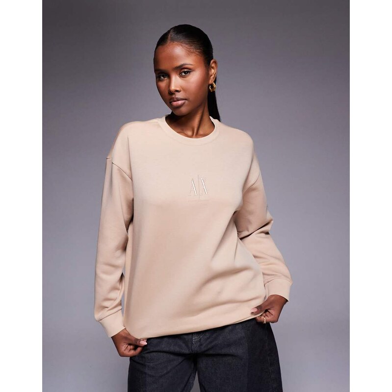 Armani Exchange central logo sweatshirt in tan-Brown 111321961