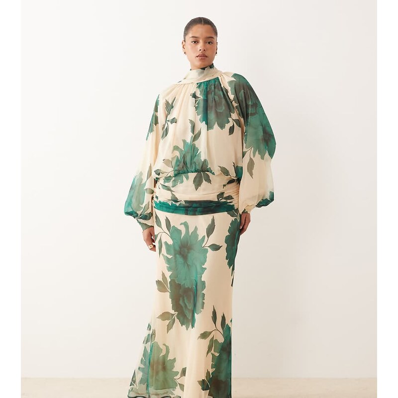 ASOS Curve ASOS DESIGN Curve high neck drape chiffon maxi dress with 112195497
