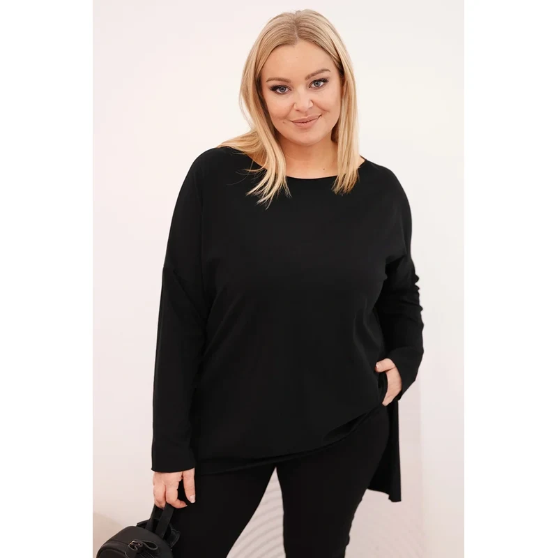 Kesi Dámská blůza Plus Size asymetrická s dlouhým rukávem černá