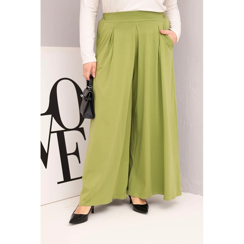 Kesi Włoski Dámské bavlněné kalhoty Plus Size s širokým střihem