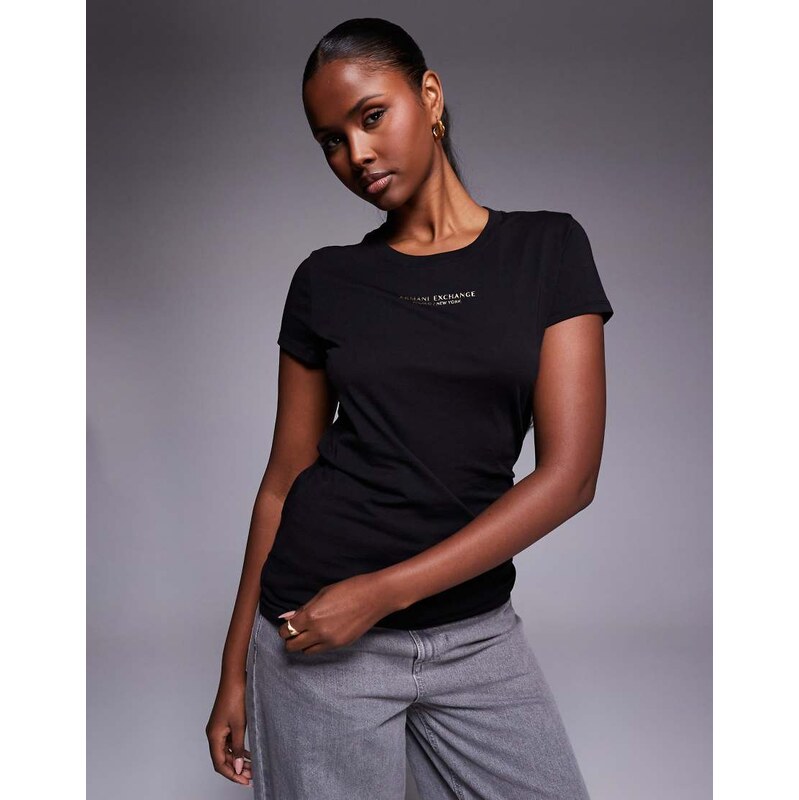 Armani Exchange central logo t-shirt in black and gold 111317807