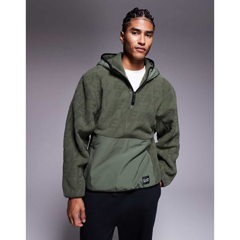 Armani EA7 logo embossed polar fleece with hood in green