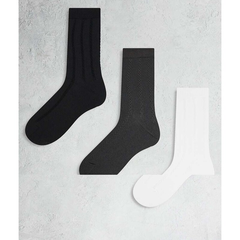 Weekday 3-pack cable crew socks in grey and black 111321933