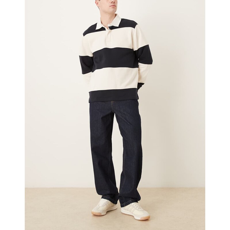 ASOS DESIGN Baggy indigo jean with exposed button fly-Navy