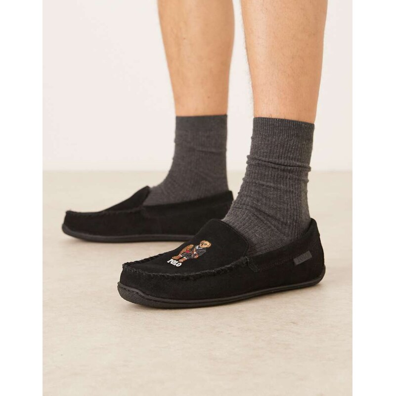 Polo Ralph Lauren Brenan suede slipper with Holiday Bear logo in