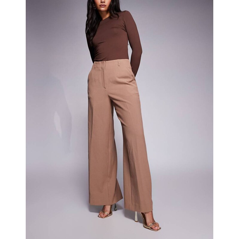 Forever New high waisted wide leg tailored trousers in camel-Neutral 111325646
